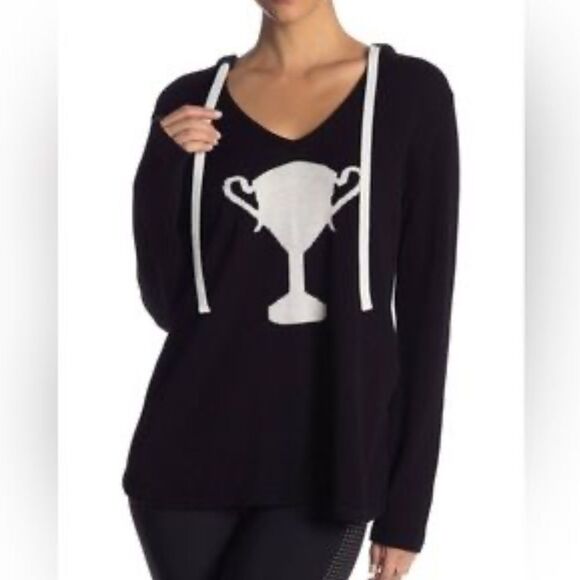 Trina Turk Black Long Sleeve Cross Back Lightweight Hoodie Women’s Large - Picture 1 of 5